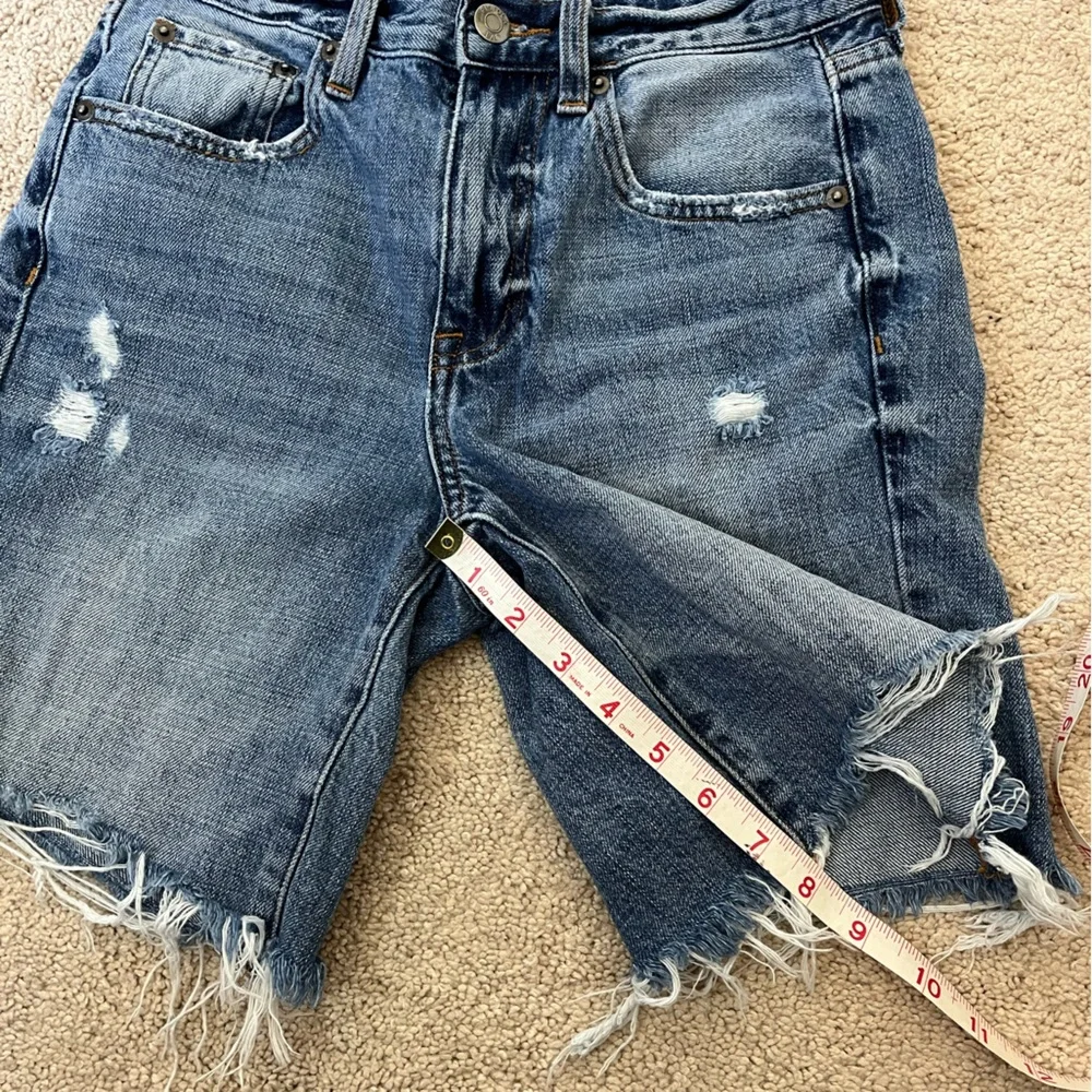 Pistola High Waist Cotton Distressed Raw Hem Long Denim Shorts Size Women’s 24